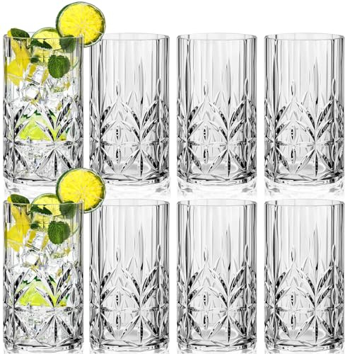 Teenyyou 8 Pieces Plastic Highball Cocktail Glasses 18 oz Unbreakable Whiskey Drinking Glasses Plastic Water Tumblers Clear Wine Cup Shatterproof Beach Tumbler for Party Indoor Outdoor Poolside