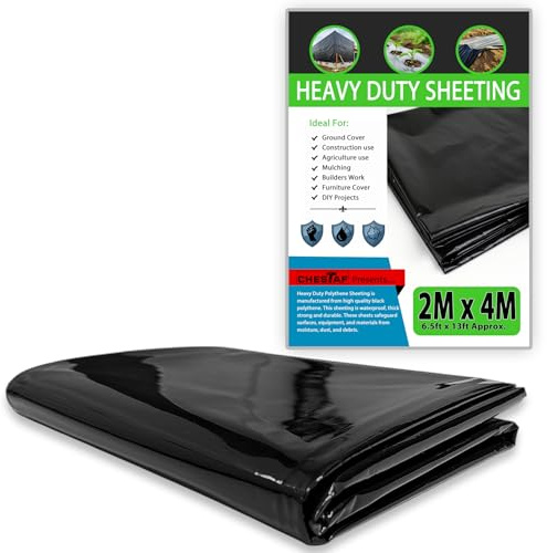 CHESTAF 2M X 4M Black Plastic Sheeting Heavy Duty, 750G Thick Polythene Sheeting Garden Grow, Dust Sheet Waterproof Outdoor Cover, Large Construction Gardening Insulation, Building Rubble Protection