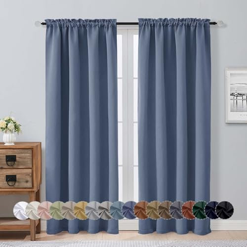 Aiyufeng Denim Blue Blackout Curtains for Bedroom 72 Inch Length 2 Panels, Privacy Thermal Insulated Rod Pocket Door Window Curtains for Patio French Door Front Door, W40 x L72 Inch, Denim Blue