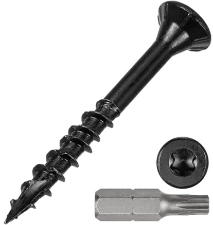 METALLIXITY Deck Screws (#8x1-5/8) 200Pcs, Carbon Steel Wood Screw Decking Screws Epoxy Coated with T25 Torx Drive Head - for Wood Fence, Table, Chairs, Black
