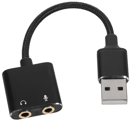 Adaptateur Casque USB Externe Noir en Alliage D'aluminium | Deux-en-microphone et Sortie, Compatible Ordinateur Portable et Téléphone, Son Stable