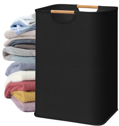 Bosdontek Grand Panier à Linge en Lin, 72L Corbeille a Linge Portable avec Poignée, Panier Linge Sale Sac à Linge Pliable, Panier Rangement pour Buanderie Chambre (Noir)