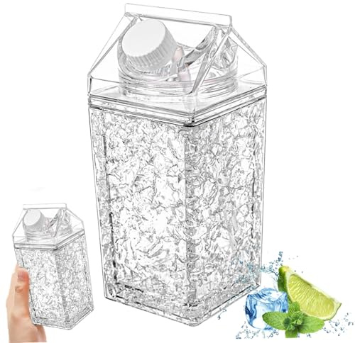 Muzrunq Bouteille d'eau de cartons de Lait 14 oz Bouteille Refroidissement à Double paroi avec matériaux réfrigérant Fuite Carton Lait Transparent