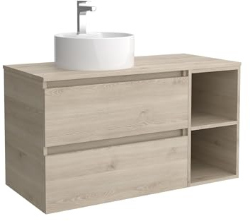 Cygnus Bath Mueble de Baño BEQUIA Plus 100cm Natural | Lavabo sobre encimera Porcelana Lado Reversible 2H