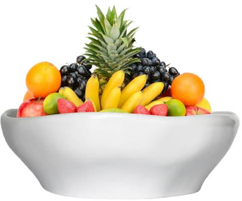 LOUIE SILNA Frutero grande de 32 cm, cuenco de porcelana blanca para servir ensalada, cesta de frutas para cocina o cesta de pan, decoración de centro de mesa, accesorios de vajilla para el hogar y la