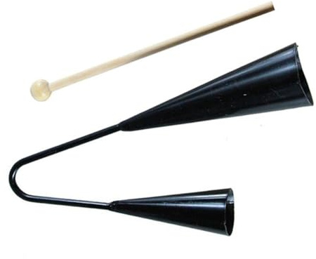 ARTSEWPLY Agogo Glocke Zweiklang Metall mit Holzstab Handliches Samba Schlaginstrument für Musikalische Früherziehung und Kinder Schwarz