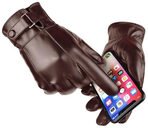 LGWJHCY Gants d'hiver pour hommes, Gants en cuir pour hommes, Gants chauds en cuir avec doublure en cachemire confortable, Écran tactile pour le plein air, la conduite, le camping