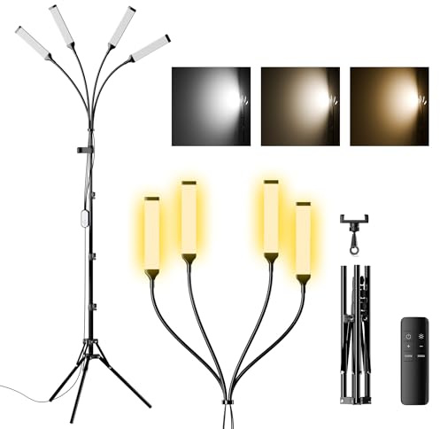 Vierarmiges LED-Licht für Fotografie, Kosmetiker-Licht für Wimpernverlängerungen mit Handy-Halterung/Stehlampe/Wimpernlicht für Make-up/Tattoo/Selfie/Videoaufnahmen/Fotografie/TikTok/YouTube