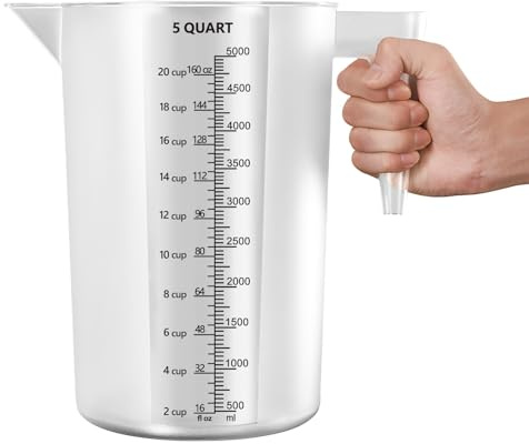 5 L (5000 mL) Measuring Jug with Handle, Food-Grade Plastic Liquid Measuring Cup for Kitchen Use, Oil, Engine Fluids, Mixing & Decanting