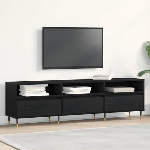 Teenpull TV Cabinet Black Oak 150 x 30 x 44.5 cm, Wood Composite, Gaming Storage Unit, Adjustable Shelves, Modern Design for Living Room, Bedroom, Media Console