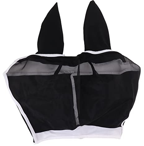 Máscara contra Moscas de Caballo, protección de Malla Transpirable con Orejas para Caballo (Largo 47x38x27cm/18,5x14,96x10,63 Pulgadas)