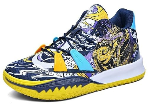 Unisex Andningsbara Basketskor Halkfria Slitstarka Mellanstora Färgblockerade Sportskor Skor för promenader(Blue,36 EU)