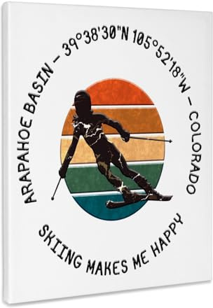 3dRose Arapahoe Basin, Colorado. Woman skier on white. Downhill skiing sport Museum Grade Canvas Wrap 16x20