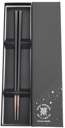 Kasyou Studio URUSHI KENKO Chopsticks ( Black 8.9 Inch/22.5 cm ) Made in Japan (Dishwasher Compatible) Luxury Chopsticks Reusable Japanese Style Gift Set baguettes japonaises japanische essstäbchen