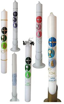Taufkerze/Kommunionkerze,Konfirmationskerze mit Symbolen-Kelch,Boot-grün,blau,rot,rosa. Name,Datum**Junge Mädchen B076ZJ54KR