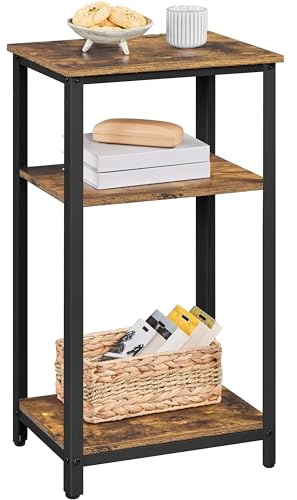 Yaheetech Tall 3-Tier Side Table, Steel Frame, Rustic Brown