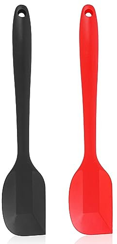 Pritogo - Juego de 2 espátulas de cocina de silicona, 28,5 cm, núcleo de metal, sin BPA, hasta 220 grados, color rojo y negro, silicona, rojo y negro, 2 Stück(28,5*5,5cm)