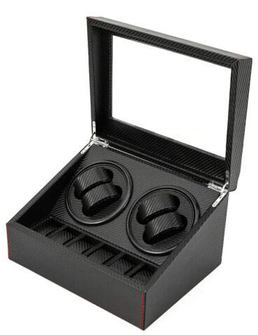 Jintaihua Caja giratoria automática para relojes, caja de reloj, caja de madera de poliuretano, fibra de carbono, 4 relojes