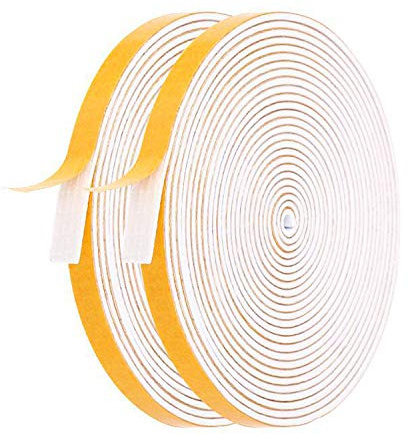 Futuwi Door Weather Stripping-2 Rolls, 1/4 Inch Wide X 1/16 Inch Thick Total 26 Feet Long, Adhesive Soundproof Foam Seal Tape for Windows and Doors(13ft x 2 Rolls)