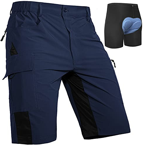 Cycorld MTB Ciclismo Pantaloncini Uomo, Asciugatura Rapida Elastische Loose Fit Bicicletta Bicicletta Sport all'aperto per Gli Uomini con 4D Imbottito(Blu Marino, L)