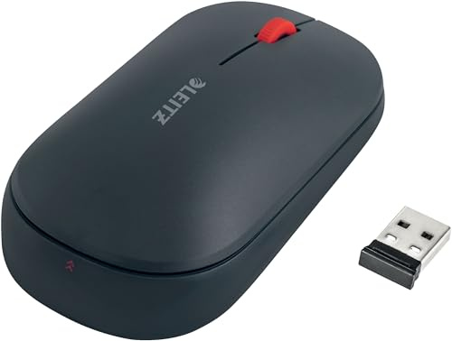 Leitz SureTrack Kabellose Bluetooth-Maus, Beidhändige Maus für Laptop/Computer, Bluetooth oder 2,4 GHz USB-A Dongle Anschluss, Windows, Android & Apple, Cosy Serie, Samtgrau, 65310089