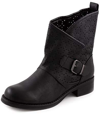 Toocool Stivali Donna Bassi Biker Motociclista Anfibi Fibbia Traforati G630 [37,Nero]