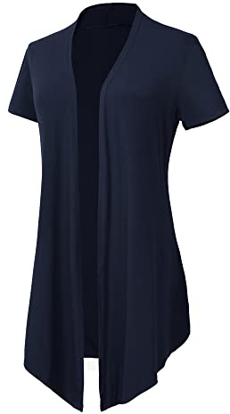EXCHIC Donna Casuale Tinta Unita Maniche Corte Cardigan Estiva Leggero Giacca Aperto Anteriore (XXL, Blu Navy)