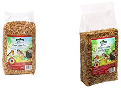 Dehner Natura Wildvogelfutter, Protein Futter-Mix, 500 g & Natura Wildvogelfutter, Mehlwürmer getrocknet, 500 g