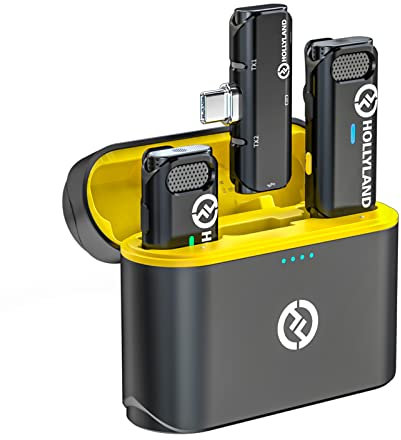 Hollyland Lark C1 Micrófono de Solapa Inalámbrico Tipo C, Plug&Play, Grabación Mientras Está Cargando, 2.4GHz Dual-Channel Solapa Mic para Movil, Youtube TikTok Entrevista, 2TX+1RX+Estuche de Carga