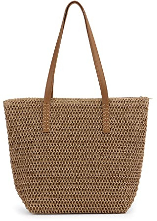 LHHMZ Bolso de Hombro de Paja para Mujer Bolso Tote Grande de Playa de Verano Bolsas de Paja Tejidas a Mano,01-marrón,Talla única