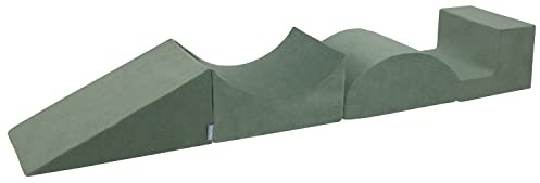 KiddyMoon Area di Gioco in Schiuma per Bambini Elemento Cuneo/Rampa/Meta Rullo/Gradini, Verde del Bosco