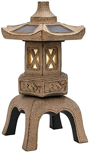 EVANEM 18.9 Height Stone Pagoda Outdoor Statue, Japanese Style Pagoda Lantern Solar Powered LED Garden Light