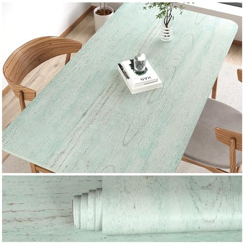 VEELIKE Papel Pintado Madera Verde Vintage Papel Pared Imitacion Madera Verde Gris Papel Adhesivo para Muebles Vinilos para Puertas de Armario Dormitorio Papel Tapiz Cocina Baño 40cm×300cm