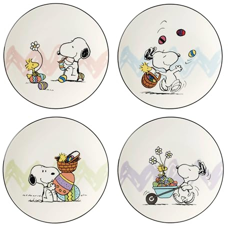 Lenox 895684 - Peanuts Easter Snoopy 4er Set Deko-Teller Frühlingsgeschirr | Porzellan, spülmaschinenfest, mikrowellengeeignet | auch super als Oster-Dessertteller für Salat oder Brot geeignet