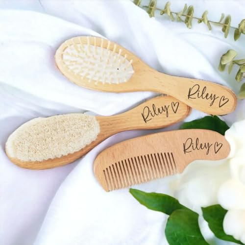 Personalisierte Haarbürste Holzgriff und super weiche Borsten Holz Baby Haarbürste Set Personalisierte Babygeschenke für Mädchen