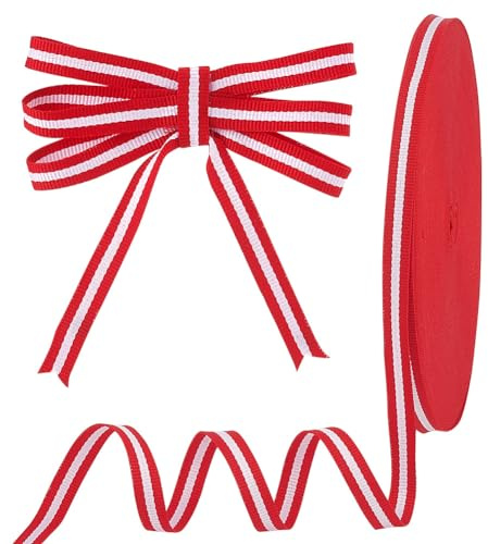 PH PandaHall 100 yards/91,4 m rött vitt randigt band 1 cm (3/8 tum) tyg grosgrainband, polyester polkagrisband för presentinslagning julgran crfats sömnad hem fest bröllopsdekoration
