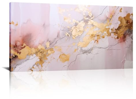 JGGXHM Leinwanddrucke, moderne abstrakte Wanddekoration, zeitgenössische rosa-goldene Marmormuster-Wandkunst für Wohnzimmer, Schlafzimmer, Galerie – (40 x 80 cm), 16 x 32 Zoll Innenrahmen