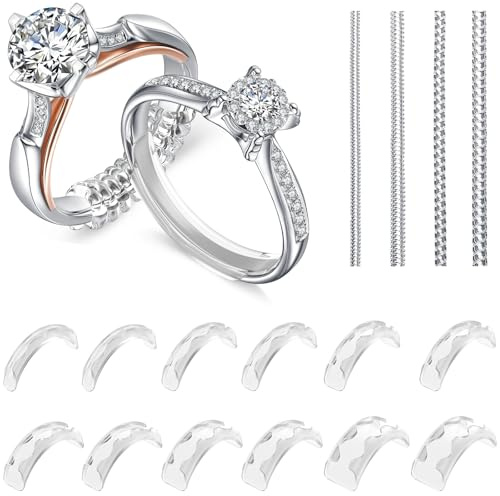 Eiito Ring Sizers for Loose Rings, 16 Pack Ring Guards for Loose Rings, Reduce by 0.5-1 Size without Resizing, Fits Bands 1-8mm, Invisible Design for Women and Men, 2 Styles Insert and Spiral