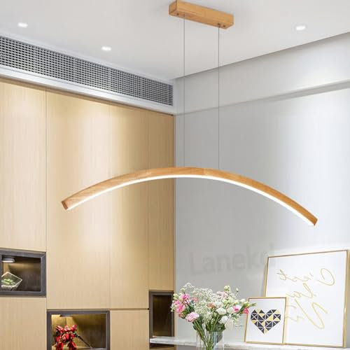 L100cm Pendelleuchte Holz Esstisch Esszimmer Lampen LED Hängelampe Dimmbar 3000K/4500K/6500K Hängeleuchte Wohnzimmer Küche Büro Hängend Leuchte Moderne linear Kronleuchter Esstischlampe Pendant Lampe