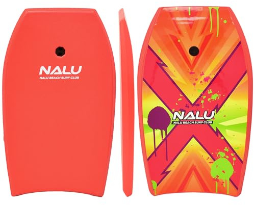 Nalu Bodyboard with Leash 33/41 Body Board with Crescent Tail and XPE Core (Red, 33)