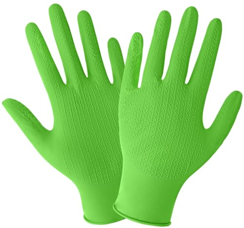 Global Glove Panther-Guard Industrial Grade Disposable Gloves: Nitrile, Powder-Free, Eco-Friendly, and Compostable, High-Visibility Green, 100 Ambidextrous Gloves, 2XL