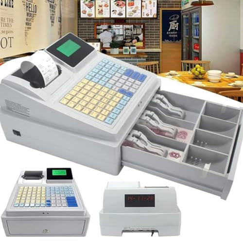 GJBMXSM Elektronische Registrierkasse für Einzelhandel/Restaurant, Gewerbekasse mit 8 digitalen LED-Kundenanzeigen und abschließbarer Schublade, 3 Rechnungen/4 Münzen