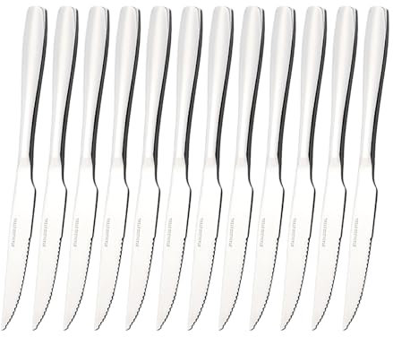 Xyskin Stainless Steel Knives Set of 12, Sharp Serrated Edges Steak Knives Sets, Kitchen Dinner Table Knives