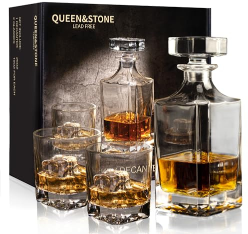 Square 25Oz Whiskey Liquor Decanter Set With 2 Glasses in Box,Decanter Set for Scotch Liquor,Whiskey Wine Decanter Suit for Men and Women Father Coworkers Lovers