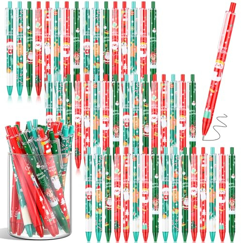 Clabby 48 Stück Weihnachtskugelschreiber Set - Schwarze Tinte für Sanftes & Wischfreies Schreiben - Lustige Büro Kugelschreiber als Geschenk & Füllung Adventskalender für Familie, Freunde & Kollegen