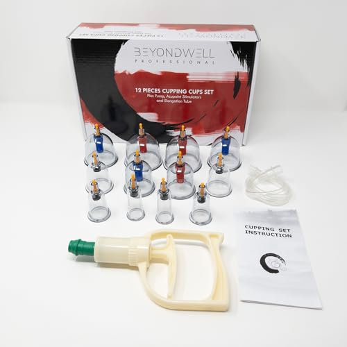12x Hijama Schröpfmassage Set mit Pumpe plus 6x Akupunktmagnete und Verlängerungsschlauch