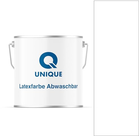 Q UNIQUE Latexfarbe ABWASCHBAR 5L (ca.35m2) Schneeweiß, Waschbare, hochdeckende, tiefmatte Latexfarbe auf Basis von Ethylen-Vinylacetat-Copolymer. VOC-frei, geeignet für Wände/Decken in Innenräu