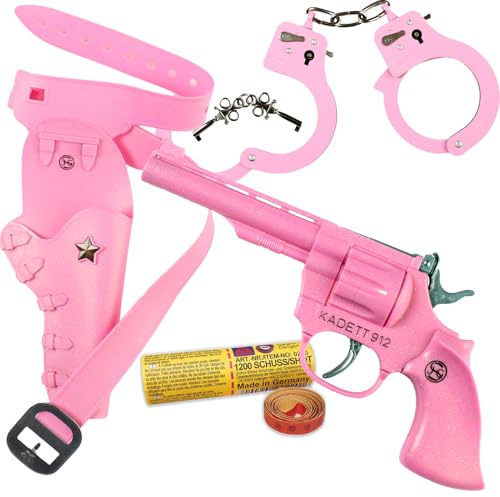 Pride Western-Set Pink Kadett 912 mit Holster, Handschellen & 1200 Amorces für Erwachsene Deko-Requisite
