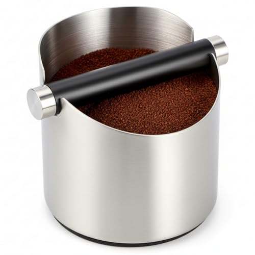 SOIMISS Coffee Knock Box, Stainless Steel Coffee Grounds Container, Small Espresso Grounds Bin Knock Box with Removable Bar & Non-Slip Base for Barista Accessories, Home Use