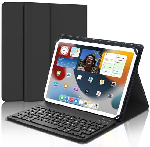 Universal Tablet Keyboard Case for 9,9.7,10.1,10.2,10.5,10.9,11 Tablets, Rechargeable Wireless Bluetooth Keyboard, Smart Folio Leather Cover with Stretch Strap for Android/iOS/Windows Tablet